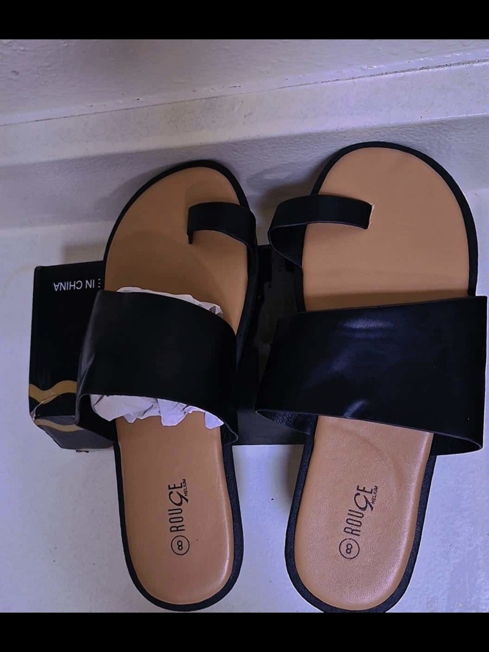 Rouge Helium Black and Tan Slide Sandals for Women